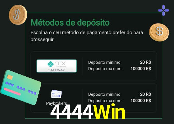 O cassino 4444Win oferece uma grande variedade de métodos de pagamento